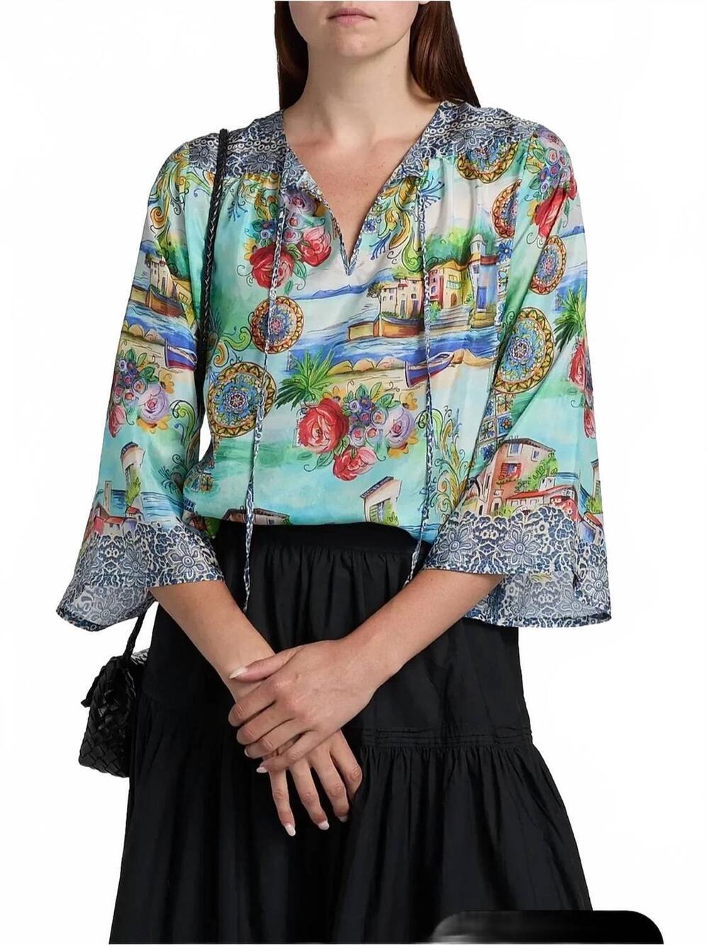NEW JOHNNY WAS lepin flowy blouse in multicolor